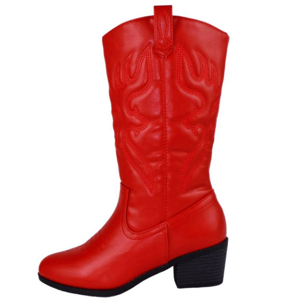 New Red Cowboy Mid Calf Western Boots - Picture 1 of 3